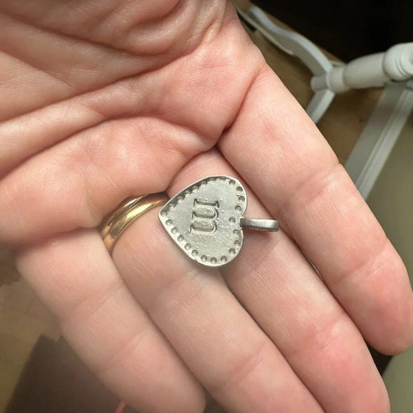 Silver Tone Pewter Initial Monogram M Charm Pendant Necklace - Picture 3 of 7